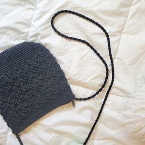 Handmade black crochet crossbody purse